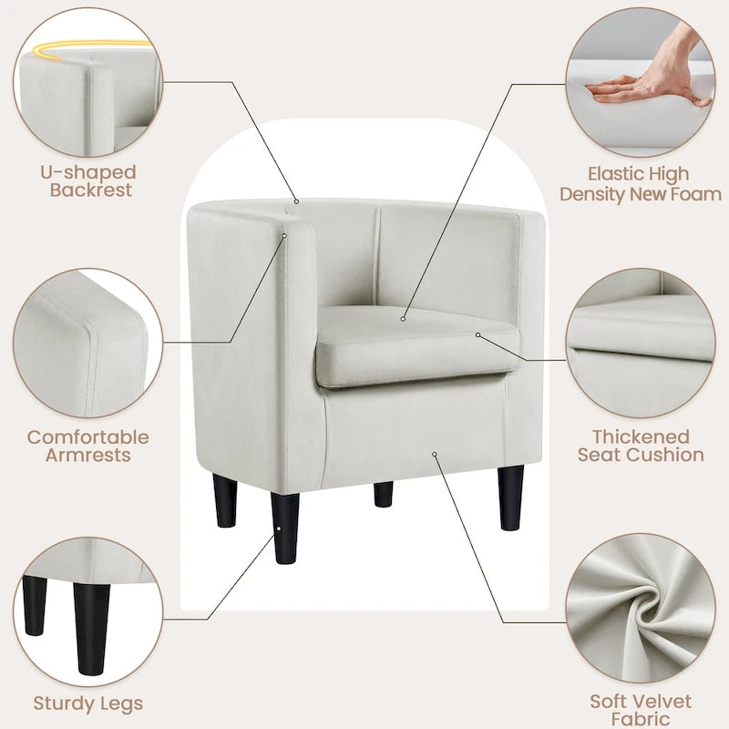 Fauteuil crapaud en velours, une place – Gris / Bleu / Vert olive / Beige