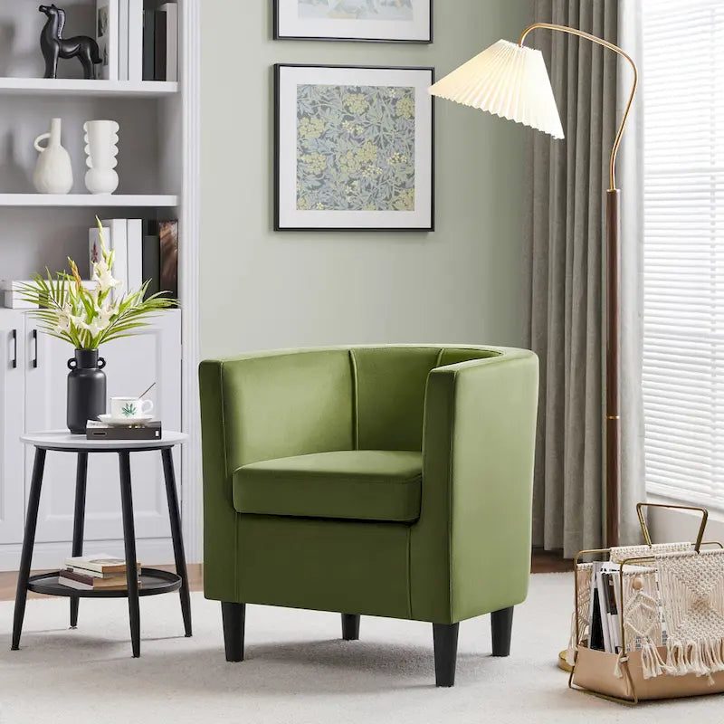 Fauteuil crapaud en velours, une place – Gris / Bleu / Vert olive / Beige