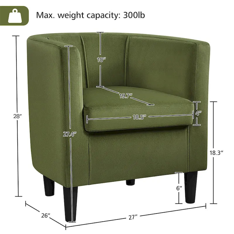 Fauteuil crapaud en velours, une place – Gris / Bleu / Vert olive / Beige