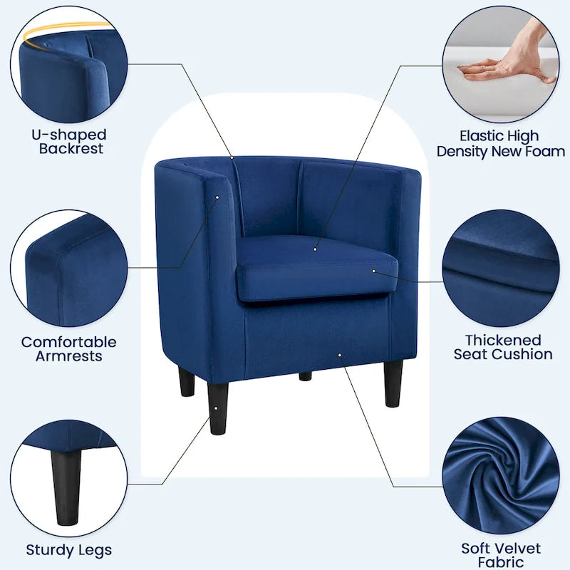 Fauteuil crapaud en velours, une place – Gris / Bleu / Vert olive / Beige
