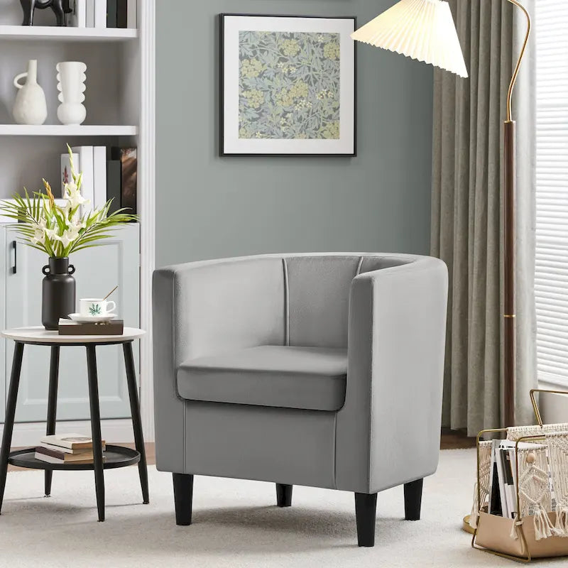 Fauteuil crapaud en velours, une place – Gris / Bleu / Vert olive / Beige