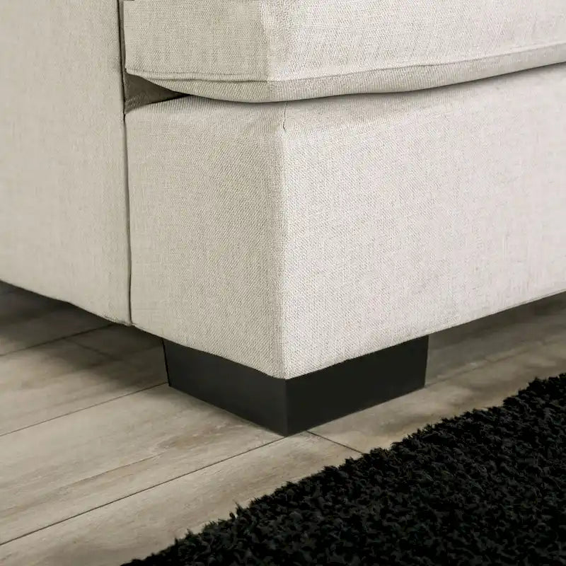 Canapé d'angle en L beige/gris, accoudoirs évasés en chenille, 5 places