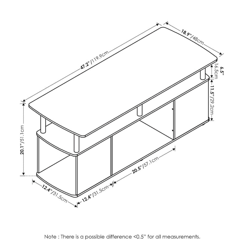 Table basse pratique avec étagère ouverte – Pin ambré / Americano/Chrome / Chêne blanc/Chrome