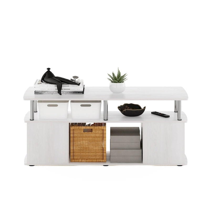 Table basse pratique avec étagère ouverte – Pin ambré / Americano/Chrome / Chêne blanc/Chrome