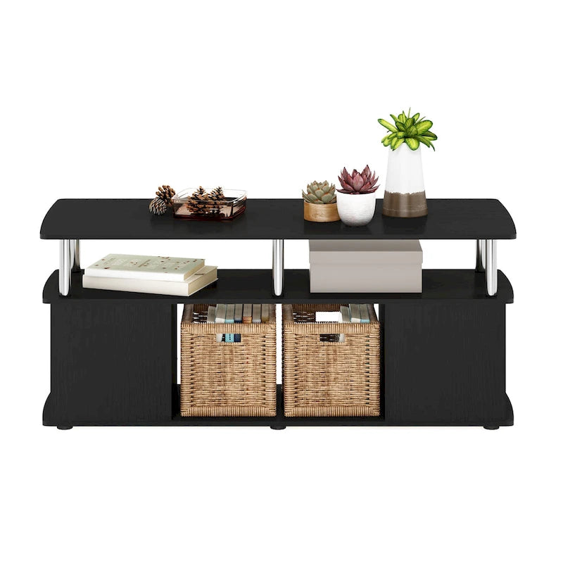 Table basse pratique avec étagère ouverte – Pin ambré / Americano/Chrome / Chêne blanc/Chrome