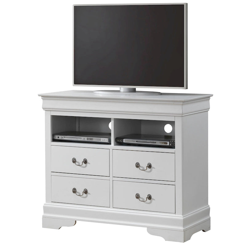 Meuble TV / Commode en bois traditionnel avec 4 tiroirs et 2 étagères – Blanc / Gris / Noir et autres coloris