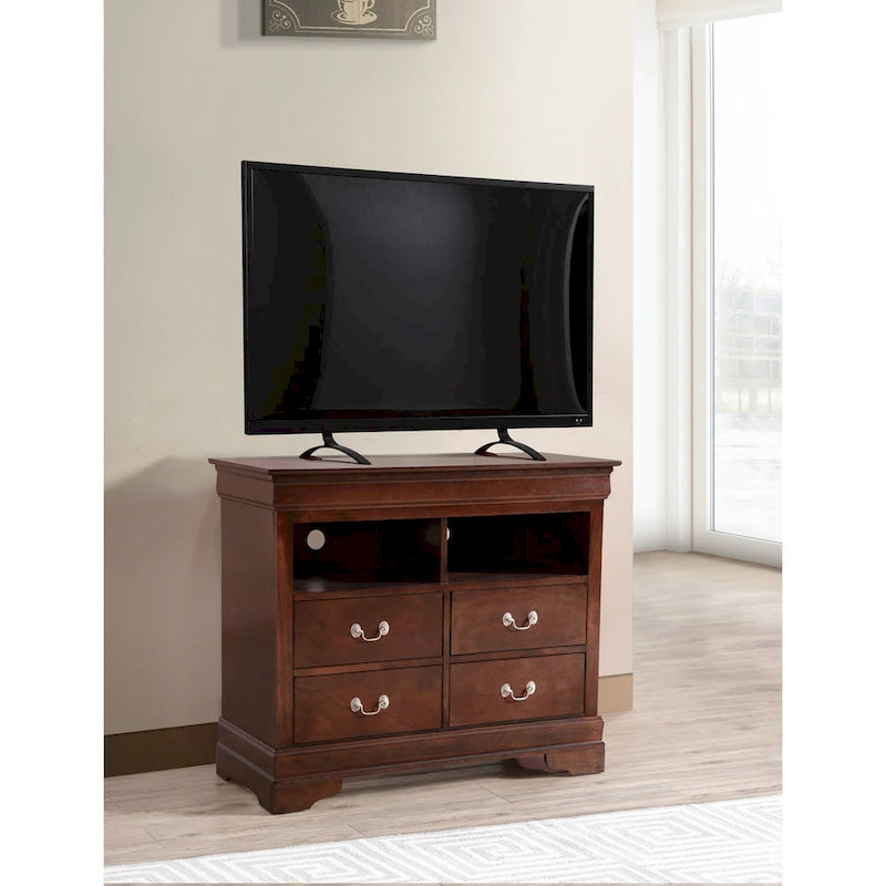 Meuble TV / Commode en bois traditionnel avec 4 tiroirs et 2 étagères – Blanc / Gris / Noir et autres coloris