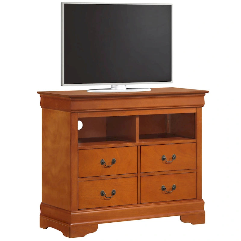 Meuble TV / Commode en bois traditionnel avec 4 tiroirs et 2 étagères – Blanc / Gris / Noir et autres coloris