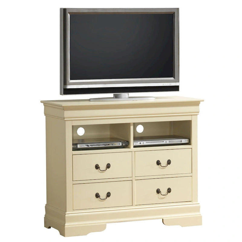 Meuble TV / Commode en bois traditionnel avec 4 tiroirs et 2 étagères – Blanc / Gris / Noir et autres coloris