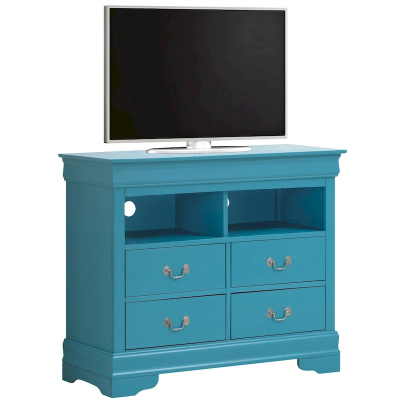 Meuble TV / Commode en bois traditionnel avec 4 tiroirs et 2 étagères – Blanc / Gris / Noir et autres coloris