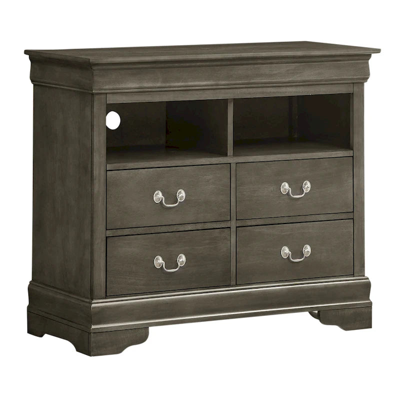 Meuble TV / Commode en bois traditionnel avec 4 tiroirs et 2 étagères – Blanc / Gris / Noir et autres coloris