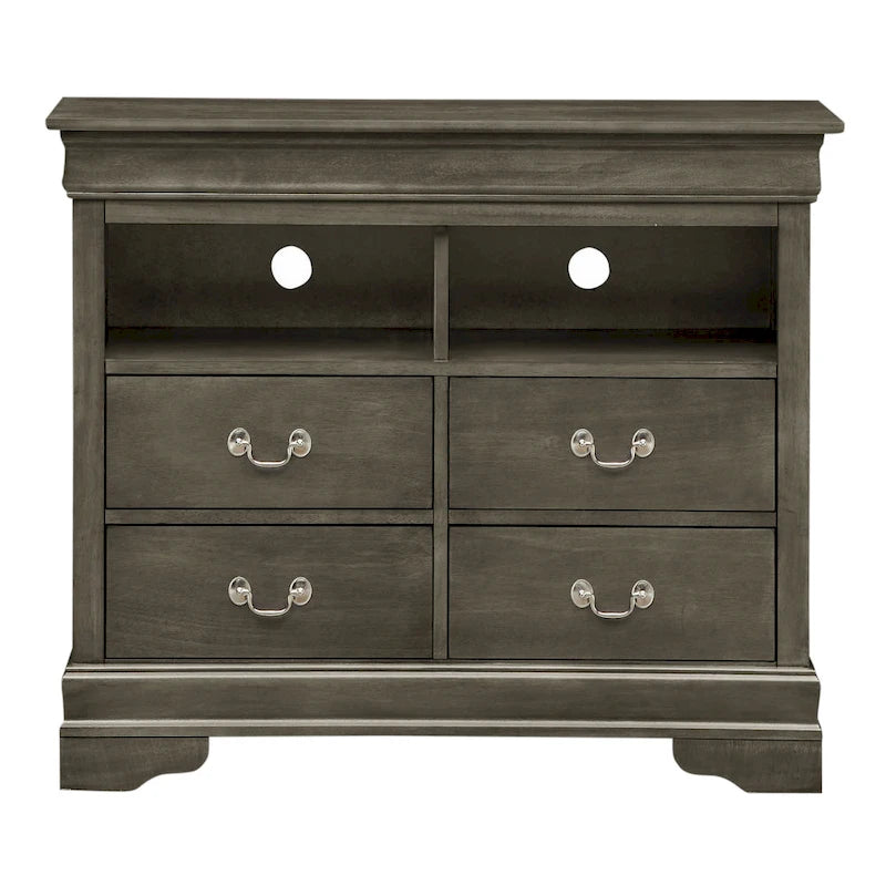 Meuble TV / Commode en bois traditionnel avec 4 tiroirs et 2 étagères – Blanc / Gris / Noir et autres coloris