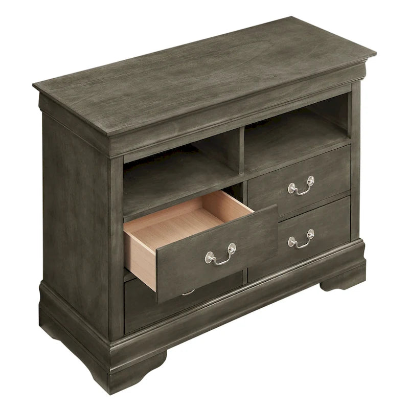 Meuble TV / Commode en bois traditionnel avec 4 tiroirs et 2 étagères – Blanc / Gris / Noir et autres coloris