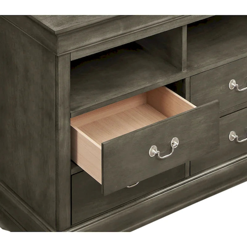 Meuble TV / Commode en bois traditionnel avec 4 tiroirs et 2 étagères – Blanc / Gris / Noir et autres coloris