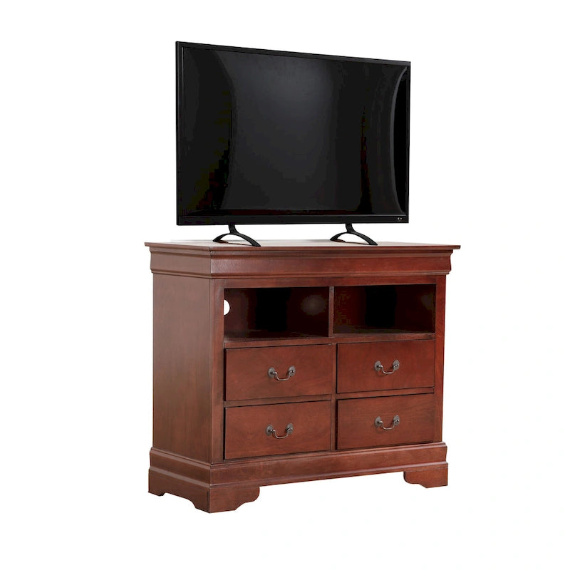Meuble TV / Commode en bois traditionnel avec 4 tiroirs et 2 étagères – Blanc / Gris / Noir et autres coloris