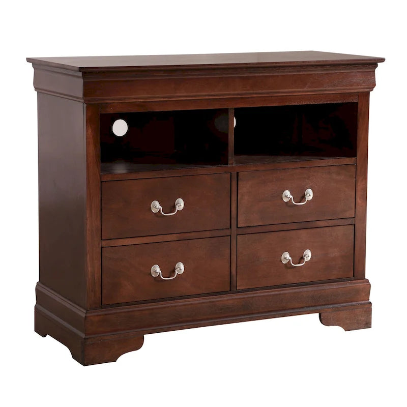 Meuble TV / Commode en bois traditionnel avec 4 tiroirs et 2 étagères – Blanc / Gris / Noir et autres coloris