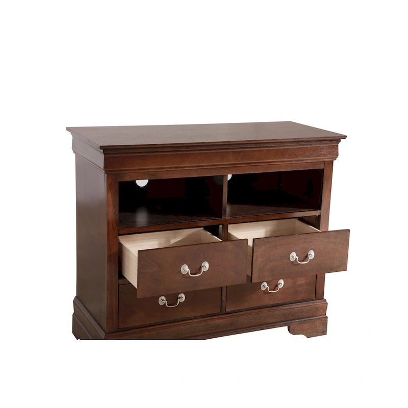 Meuble TV / Commode en bois traditionnel avec 4 tiroirs et 2 étagères – Blanc / Gris / Noir et autres coloris