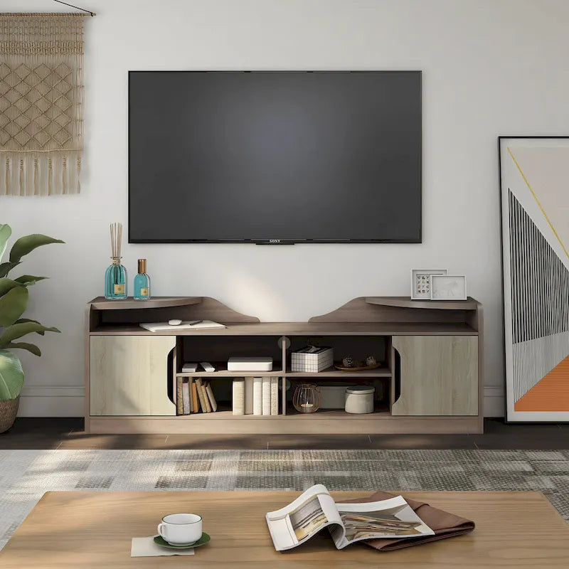 Meuble TV Bicolore Rustique Brun Châtaigne, 72,8 po, 1 pièce