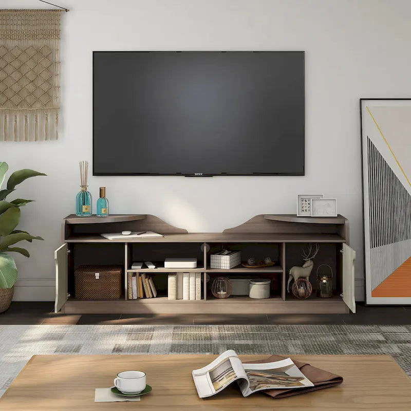 Meuble TV Bicolore Rustique Brun Châtaigne, 72,8 po, 1 pièce
