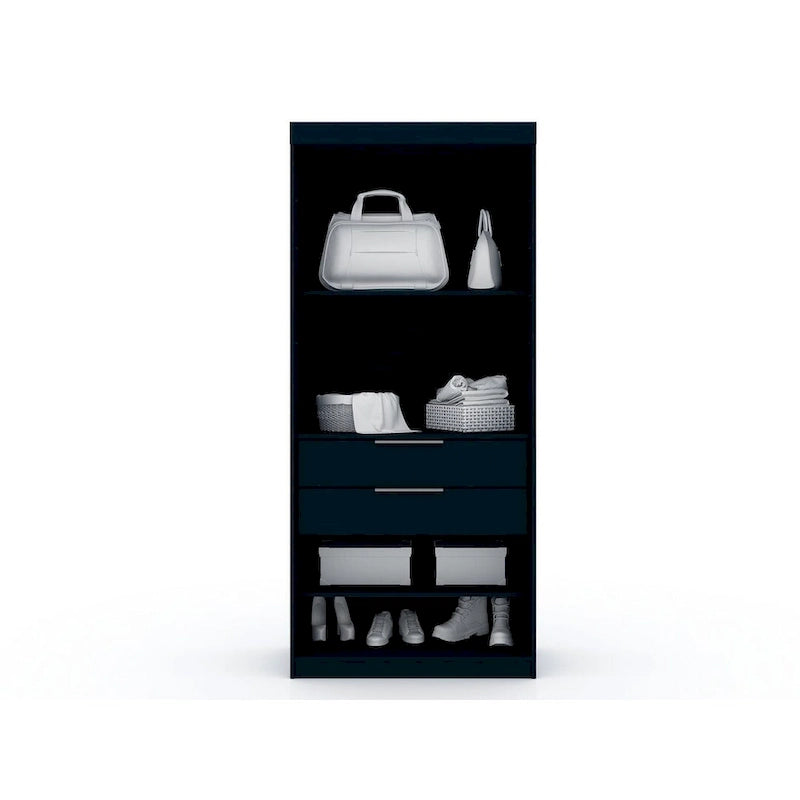 Armoire de rangement modulable autoportante avec tiroirs et étagères ouvertes – Bleu nuit / Marron / Blanc, assemblage par 1 personne