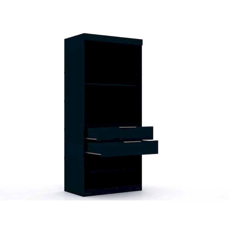 Armoire de rangement modulable autoportante avec tiroirs et étagères ouvertes – Bleu nuit / Marron / Blanc, assemblage par 1 personne