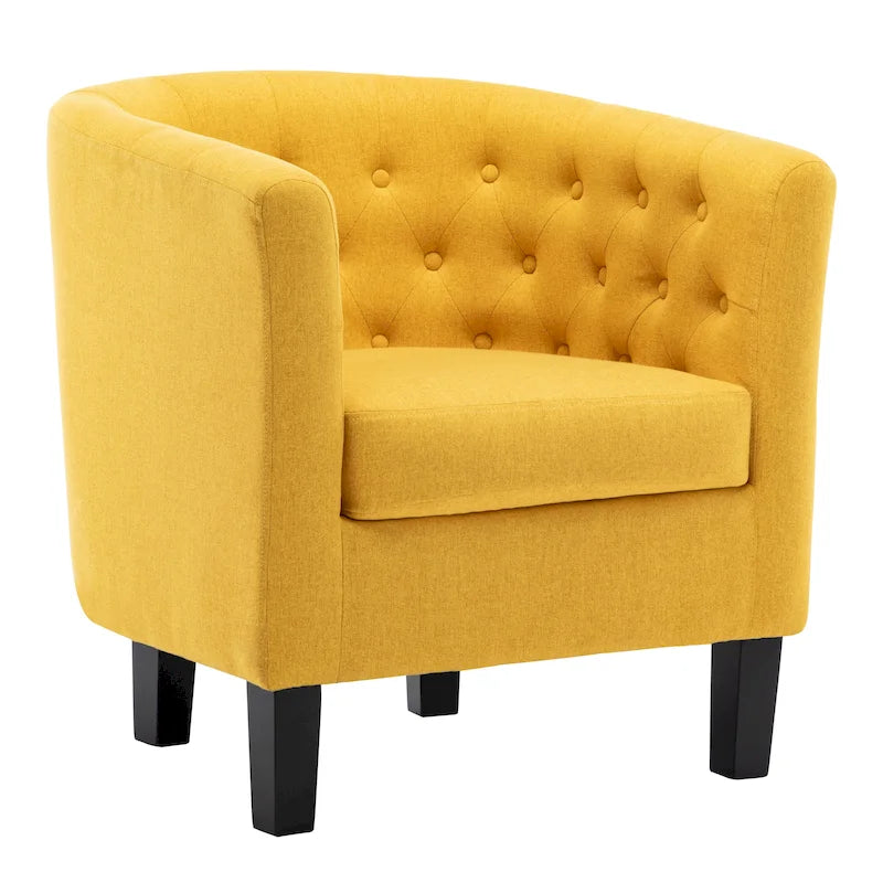 Fauteuil club en lin capitonné, jaune / gris foncé / bleu / gris clair, 1 place