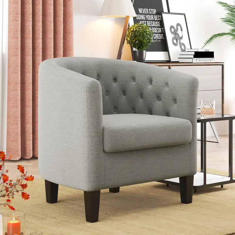 Fauteuil club en lin capitonné, jaune / gris foncé / bleu / gris clair, 1 place