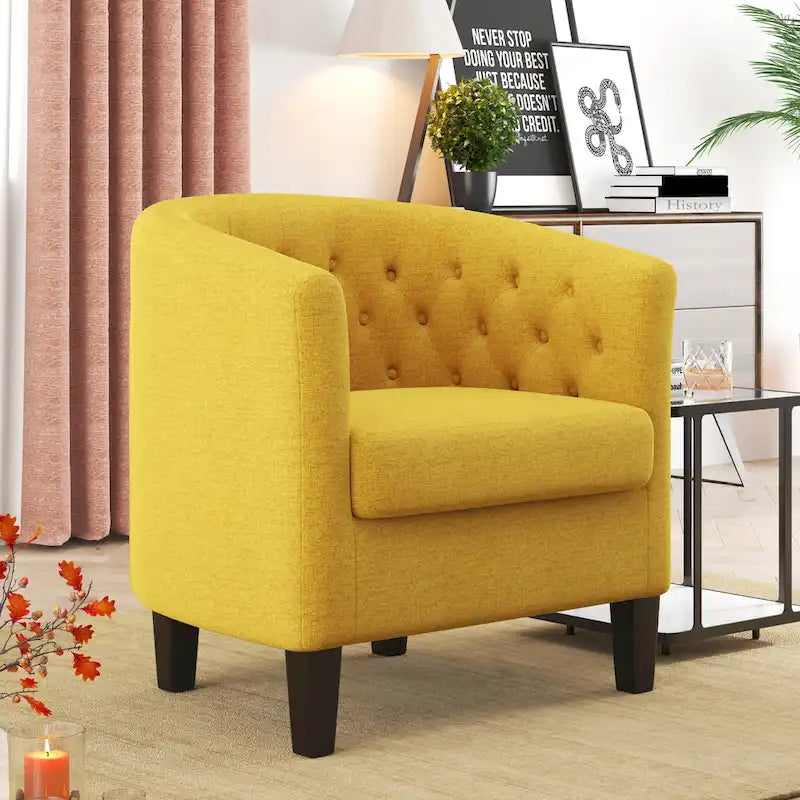 Fauteuil club en lin capitonné, jaune / gris foncé / bleu / gris clair, 1 place