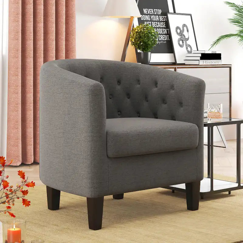 Fauteuil club en lin capitonné, jaune / gris foncé / bleu / gris clair, 1 place