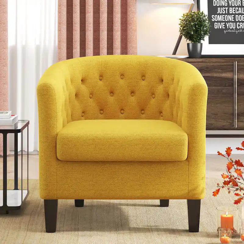 Fauteuil club en lin capitonné, jaune / gris foncé / bleu / gris clair, 1 place