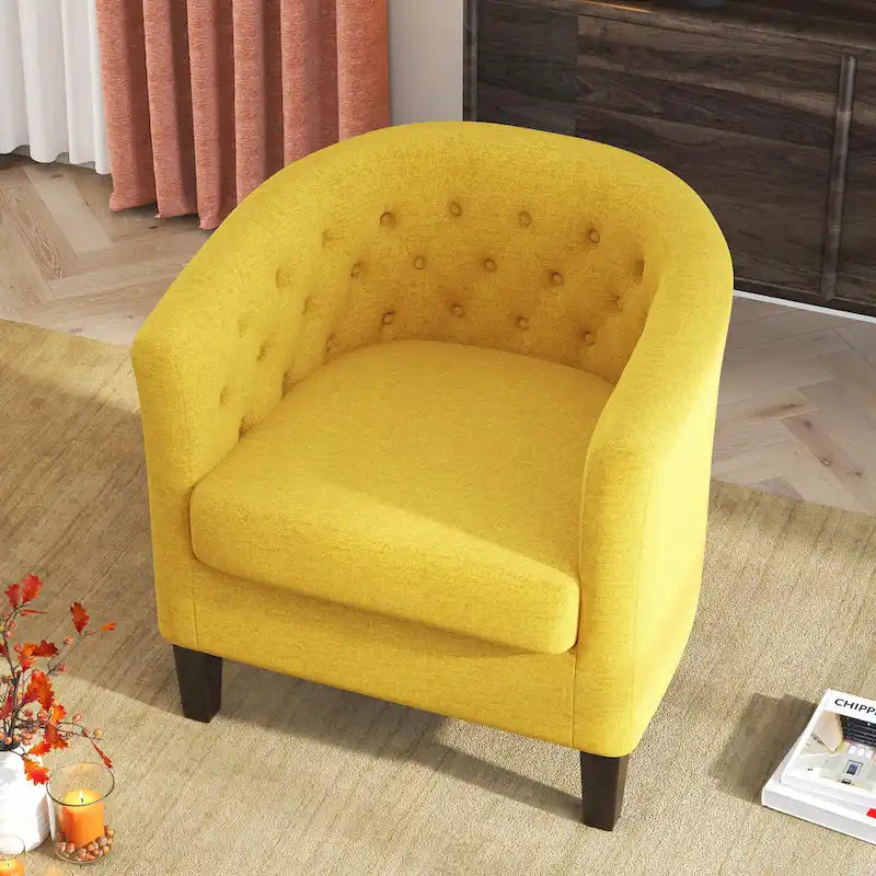 Fauteuil club en lin capitonné, jaune / gris foncé / bleu / gris clair, 1 place