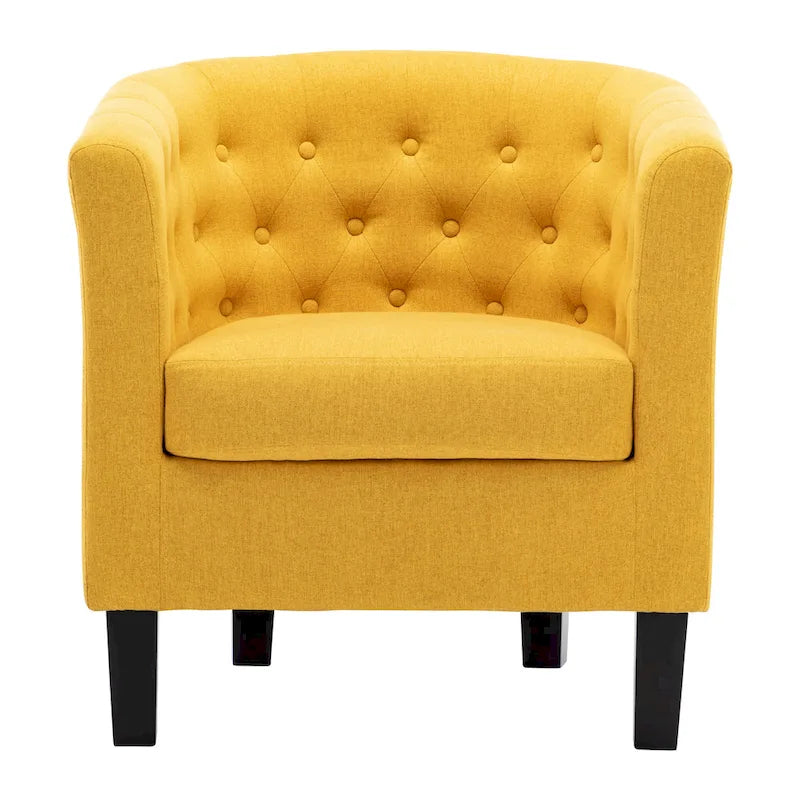 Fauteuil club en lin capitonné, jaune / gris foncé / bleu / gris clair, 1 place