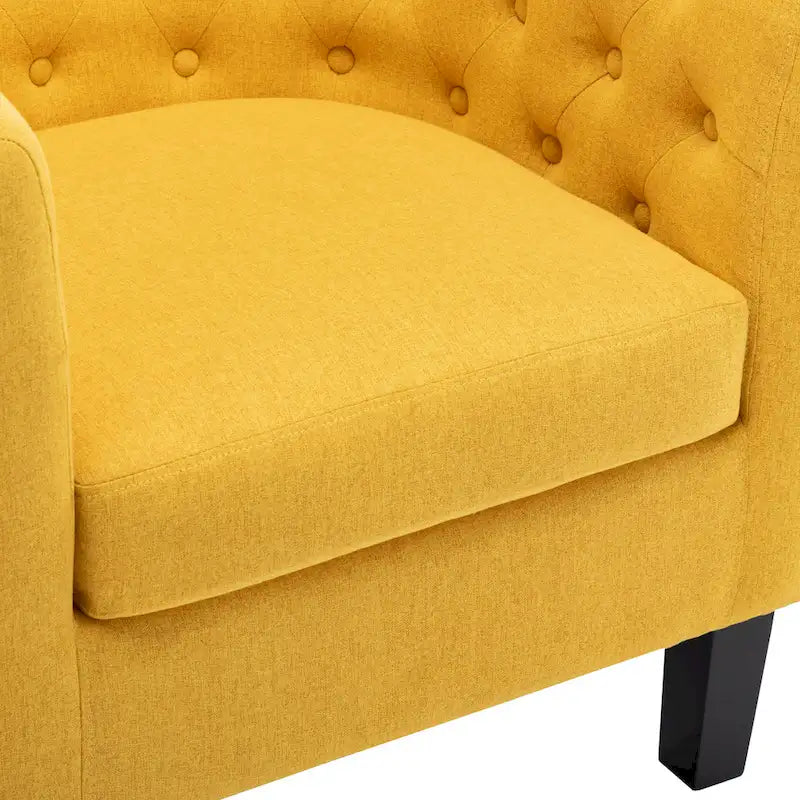 Fauteuil club en lin capitonné, jaune / gris foncé / bleu / gris clair, 1 place