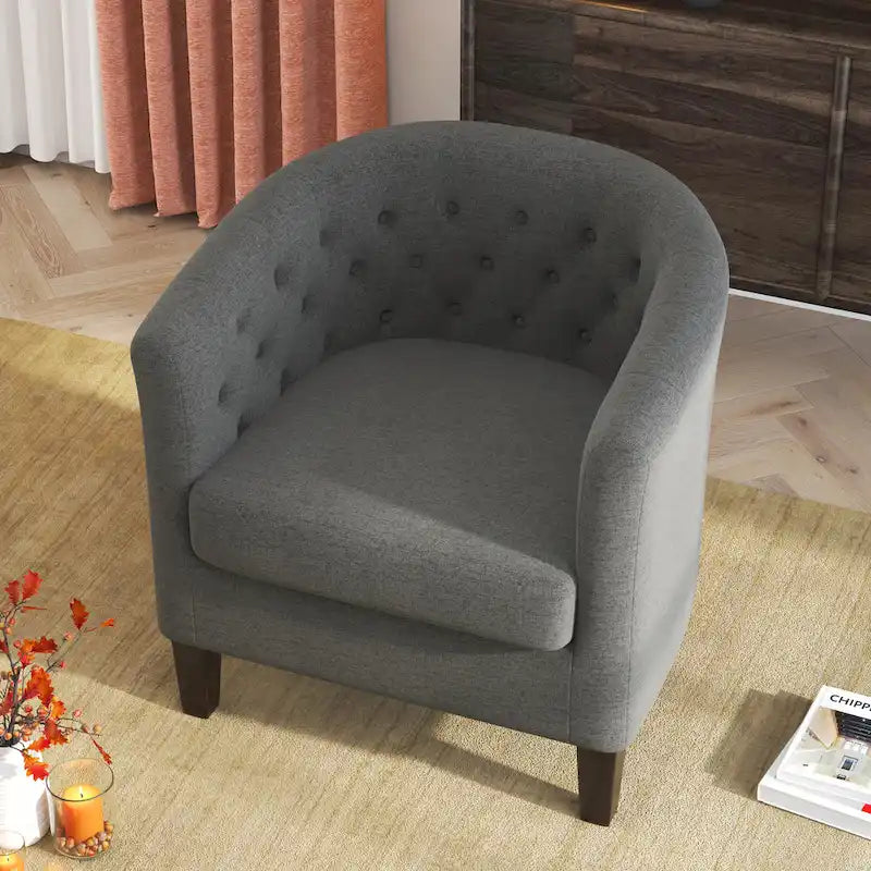 Fauteuil club en lin capitonné, jaune / gris foncé / bleu / gris clair, 1 place