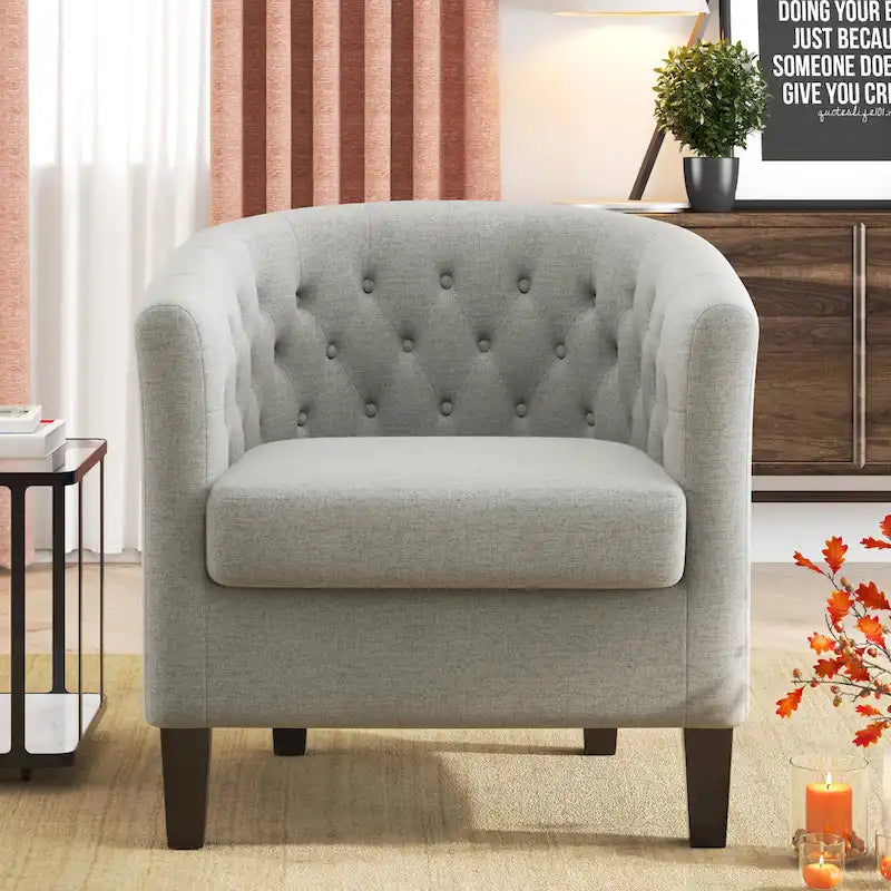 Fauteuil club en lin capitonné, jaune / gris foncé / bleu / gris clair, 1 place