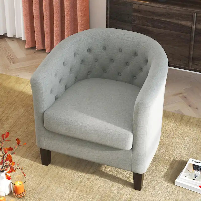 Fauteuil club en lin capitonné, jaune / gris foncé / bleu / gris clair, 1 place