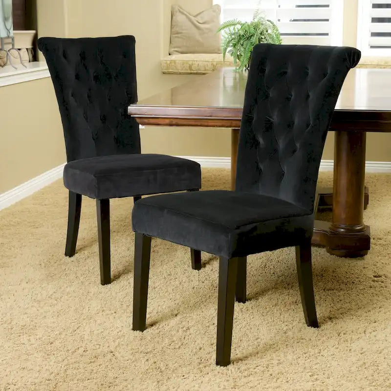 Chaise de salle à manger capitonnée en velours, lot de 2 – Noir / Gris / Rose poudré