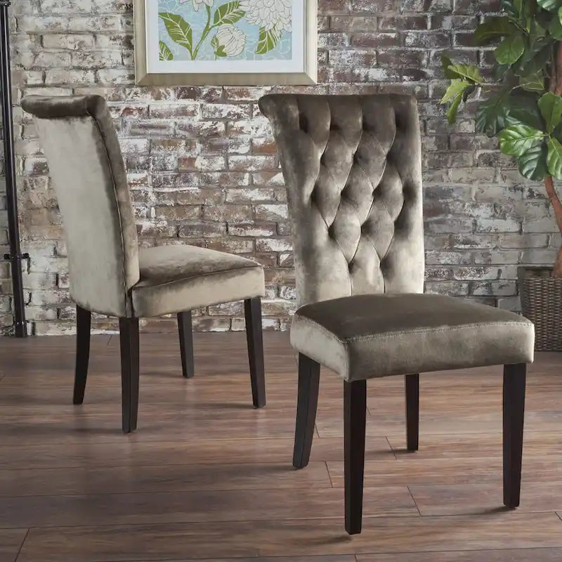 Chaise de salle à manger capitonnée en velours, lot de 2 – Noir / Gris / Rose poudré