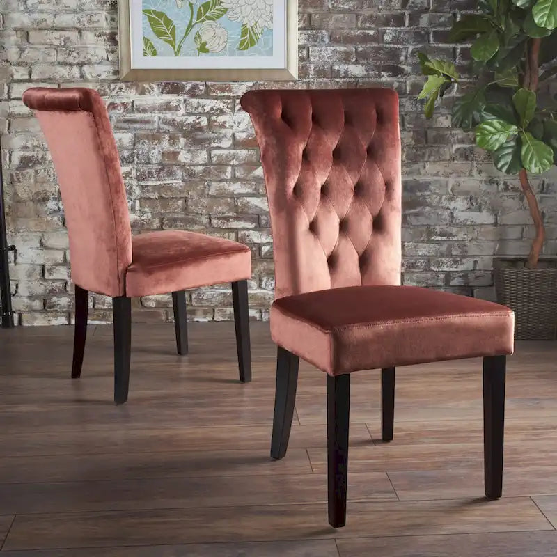 Chaise de salle à manger capitonnée en velours, lot de 2 – Noir / Gris / Rose poudré
