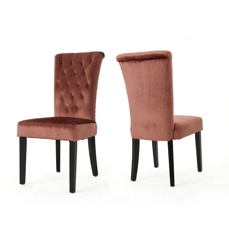 Chaise de salle à manger capitonnée en velours, lot de 2 – Noir / Gris / Rose poudré