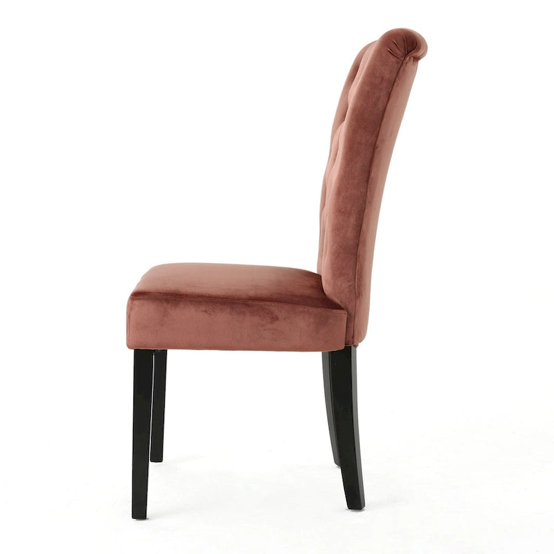 Chaise de salle à manger capitonnée en velours, lot de 2 – Noir / Gris / Rose poudré