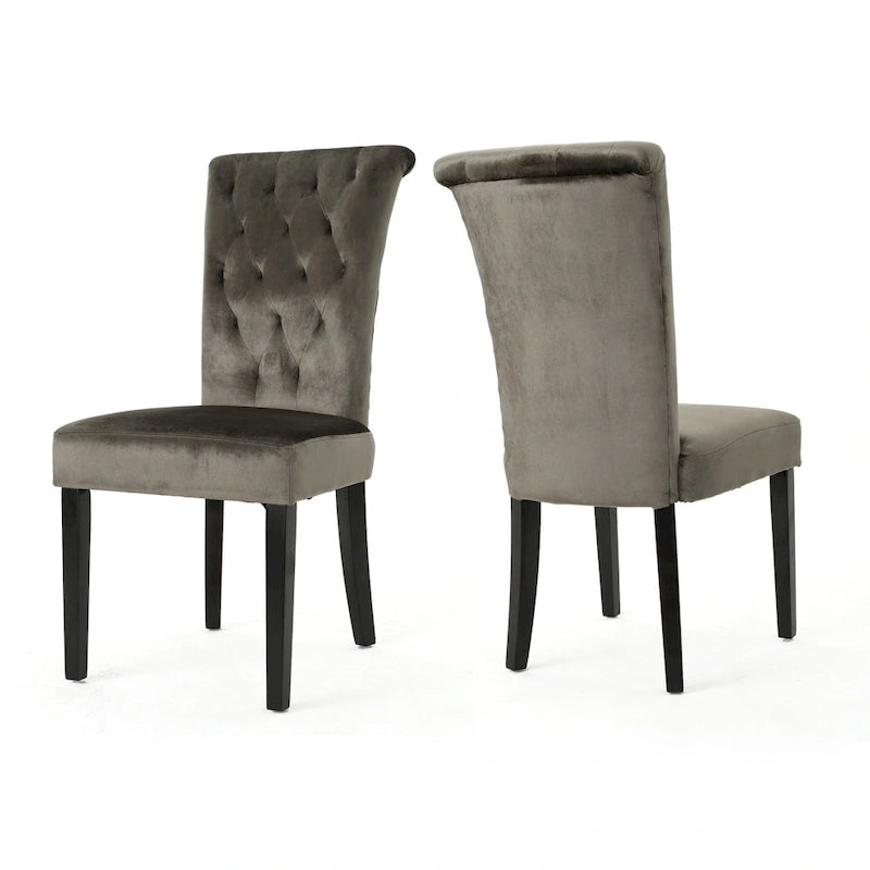 Chaise de salle à manger capitonnée en velours, lot de 2 – Noir / Gris / Rose poudré
