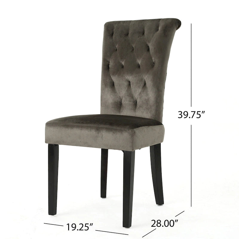 Chaise de salle à manger capitonnée en velours, lot de 2 – Noir / Gris / Rose poudré