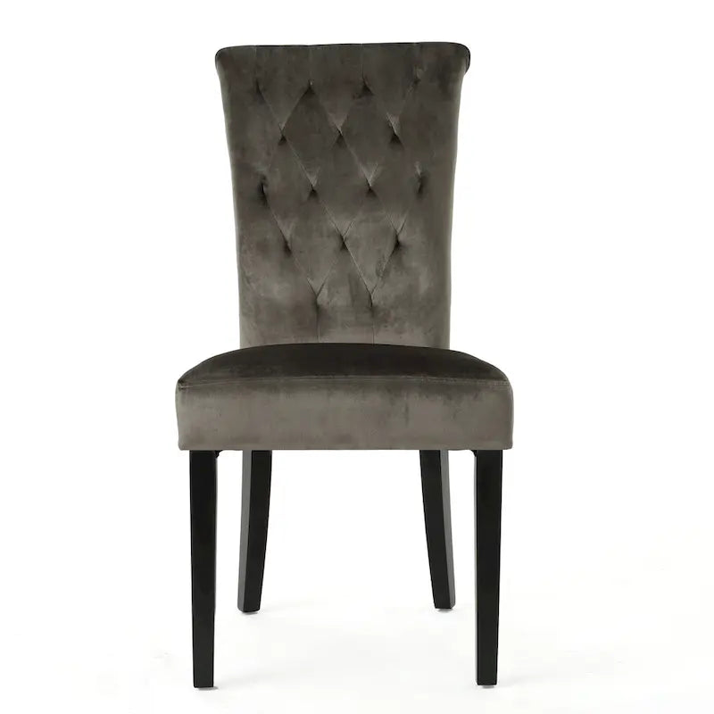 Chaise de salle à manger capitonnée en velours, lot de 2 – Noir / Gris / Rose poudré