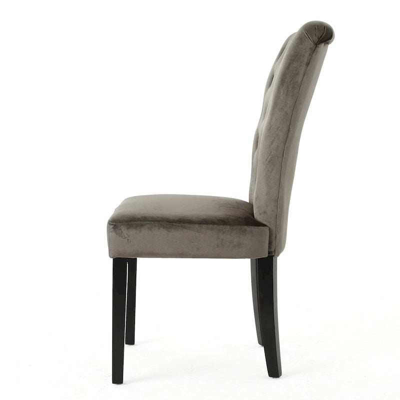 Chaise de salle à manger capitonnée en velours, lot de 2 – Noir / Gris / Rose poudré