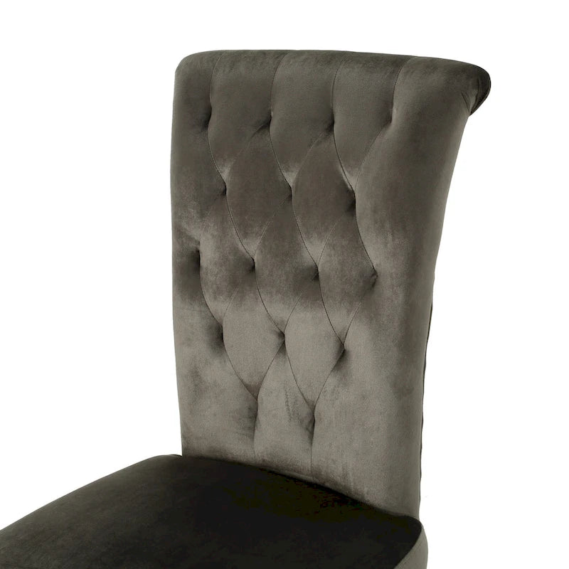 Chaise de salle à manger capitonnée en velours, lot de 2 – Noir / Gris / Rose poudré