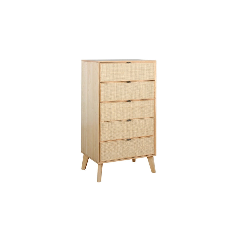 Façade en rotin naturel / Commode à 5 tiroirs