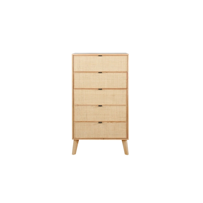 Façade en rotin naturel / Commode à 5 tiroirs
