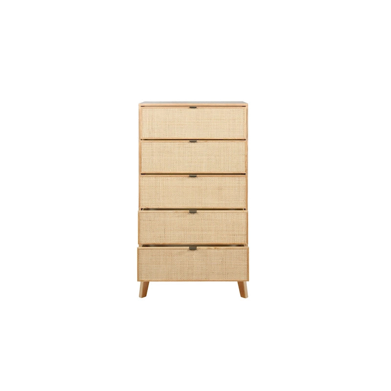 Façade en rotin naturel / Commode à 5 tiroirs