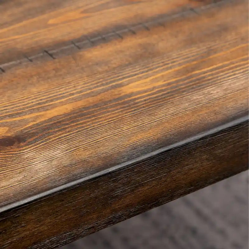Table à manger industrielle à trépied en pin foncé rustique et noir, 6 personnes